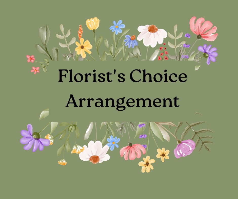 Green background with floral, florist's choice arrangement